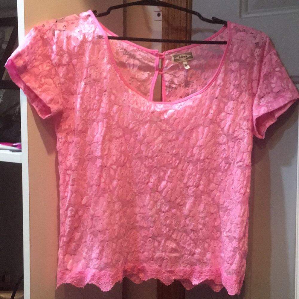 Pink sheet lace short sleeve blouse by Kirra